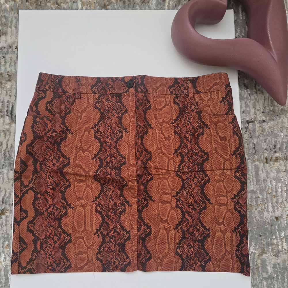 Mango Orange and Black Snake Print Mini Skirt